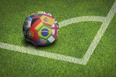 Taking corner with world flags soccer ball clipart