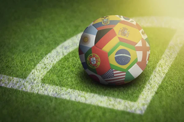 Tomando Canto Com Bandeiras Mundo Bola Futebol — Fotografia de Stock
