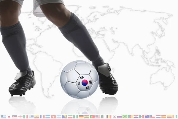 Jugador Fútbol Drible Una Pelota Fútbol Con Bandera República Corea —  Fotos de Stock