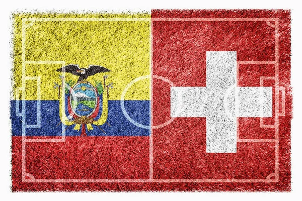 Banderas Ecuador Suiza Campo Fútbol — Foto de Stock