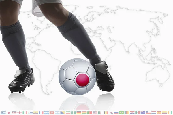 Jugador Fútbol Drible Una Pelota Fútbol Con Bandera Japón —  Fotos de Stock