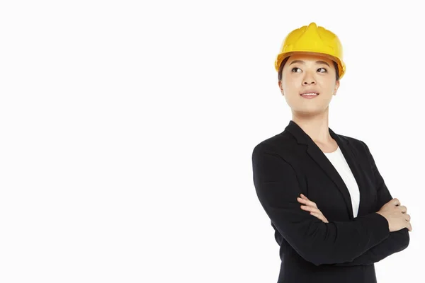 Architecte Femme Debout Avec Les Bras Croisés — Photo