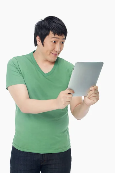 Happy Man Using Digital Tablet Happy Man Using Digital Tablet — Stock Photo, Image