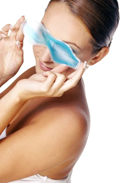 Woman Covering Her Eyes Eye Gel — 스톡 사진