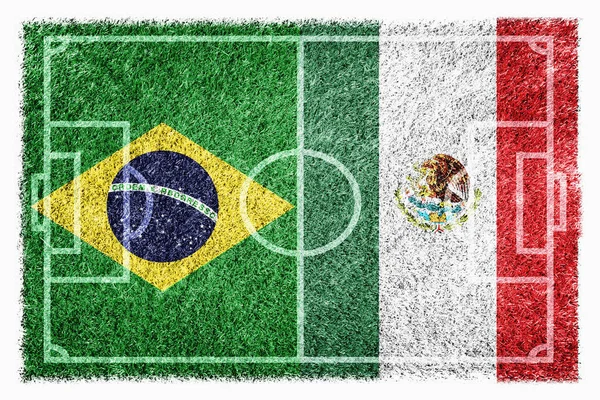 Flagi Brazylii Meksyku Boisku Piłki Nożnej — Zdjęcie stockowe