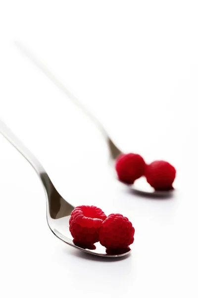 Raspberries Spoon Close View — Stok fotoğraf