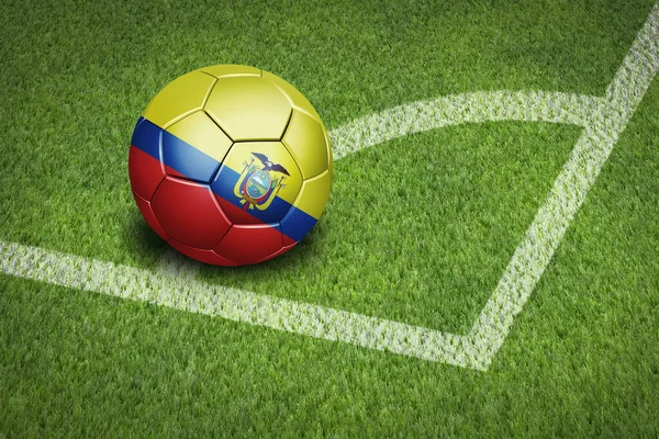 Tomando Canto Com Bandeira Equador Bola Futebol — Fotografia de Stock