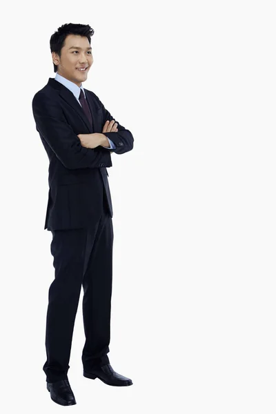 Cheerful Businessman Standing Arms Crossed — Stock Photo, Image