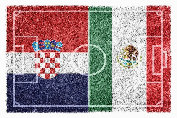 Flagi Chorwacji Meksyku Boisku Piłki Nożnej — Zdjęcie stockowe