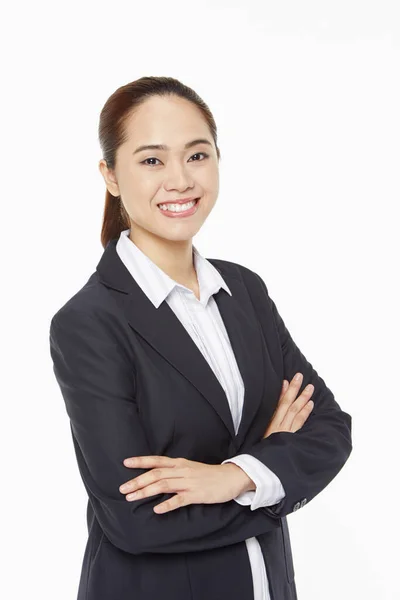 Businesswoman Arms Crossed Smiling — Stock Photo, Image