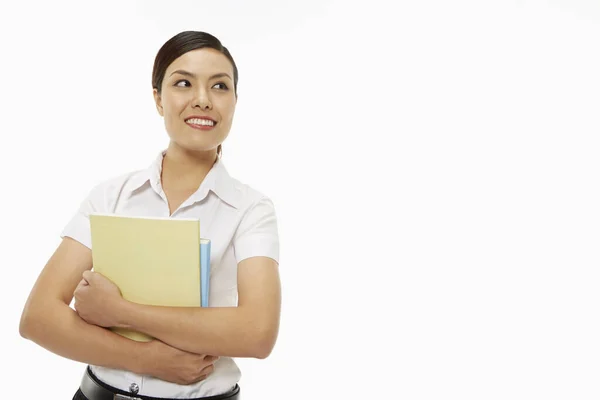 Fröhliche Frau Mit Büchern — Stockfoto