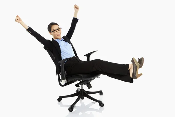 Businesswoman Resting Chair Cheering — Stock Photo, Image