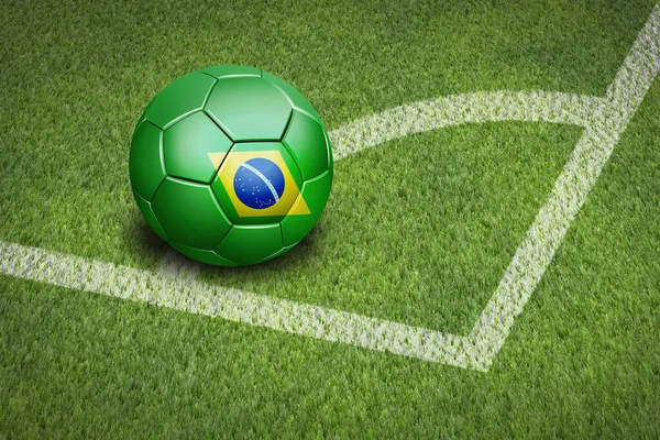 Een Hoekje Nemen Met Brazilië Vlag Voetbal — Stockfoto