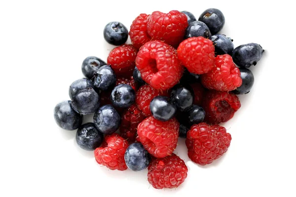 Close Raspberries Blueberries — Stock Photo, Image