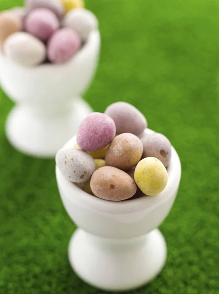 close up of Mini eggs in egg cups