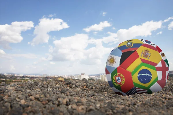 Мировые Флаги Футбольный Мяч Земле — стоковое фото