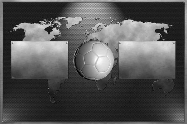Металева Тарілка Світовою Картою Футбольною Командою — стокове фото