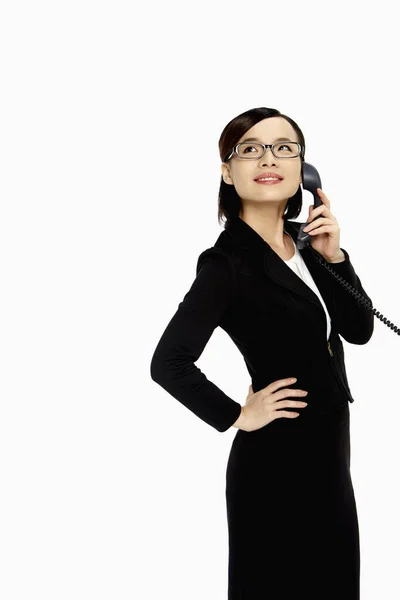 Businesswoman Smiling Talking Phone — Stock Photo, Image