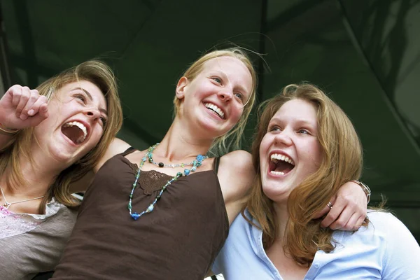 Una Dama Feliz Pasando Rato Con Sus Amigos —  Fotos de Stock