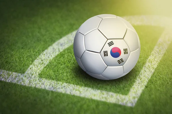 Tomando Una Esquina Con Bandera Corea Del Sur Pelota Fútbol — Foto de Stock