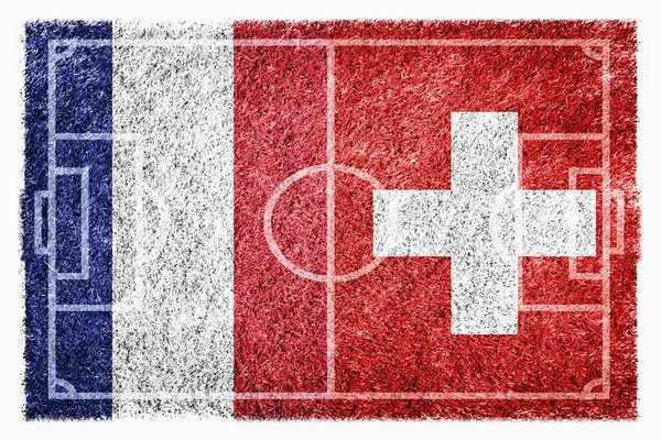 Banderas Francia Suiza Campo Fútbol — Foto de Stock