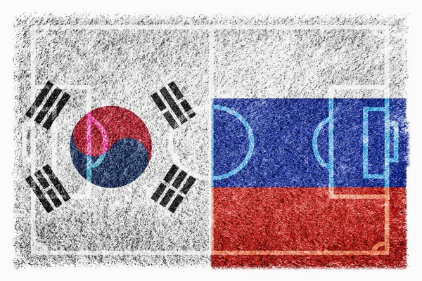 Banderas Corea Del Sur Rusia Campo Fútbol — Foto de Stock