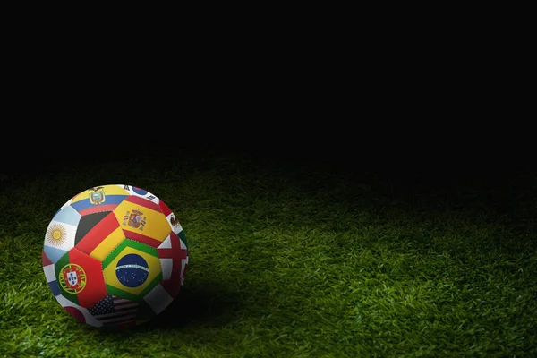 Wereld Vlaggen Voetbal Een Speelveld — Stockfoto