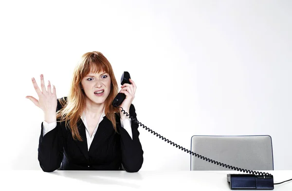 Businesswoman Feeling Irritated Phone Conversation — Stock Fotó