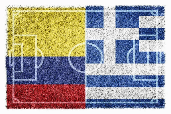 Banderas Colombia Grecia Campo Fútbol — Foto de Stock