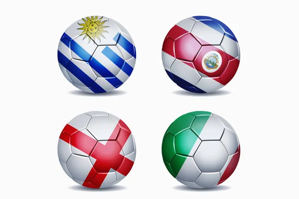 Σημαίες Εθνικής Ομάδας Ποδοσφαίρου Μπάλες Ποδοσφαίρου — Φωτογραφία Αρχείου