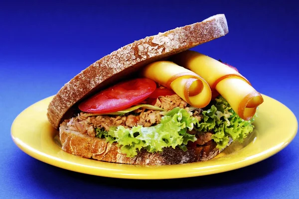 Nahaufnahme Von Thunfisch Schinken Und Salatsandwich — Stockfoto