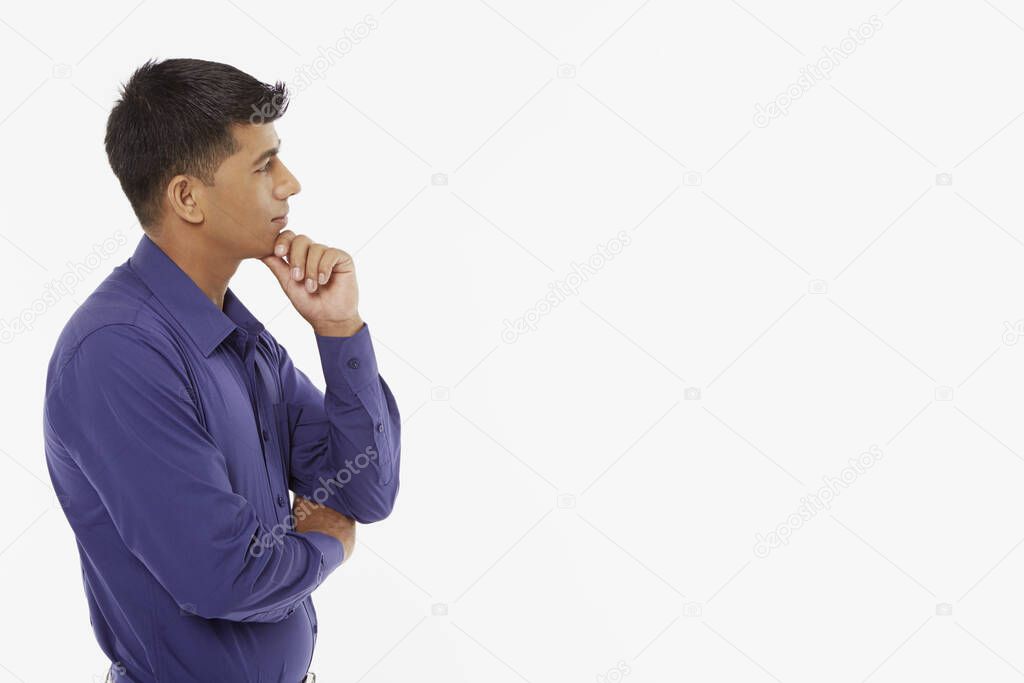Man contemplating on white background