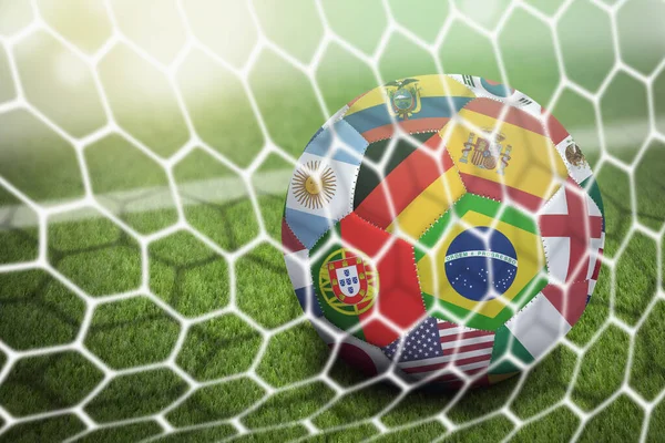 Piłka Nożna Flagi Świata Bramce — Zdjęcie stockowe