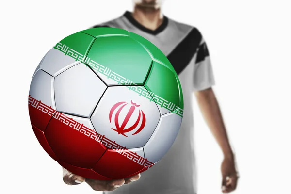 Een Voetballer Die Iran Voetbal Vasthoudt — Stockfoto