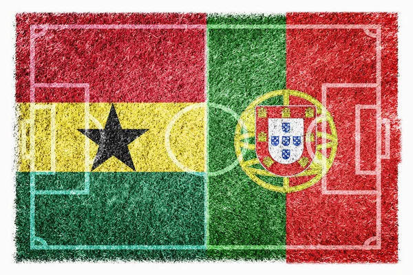 Vlaggen Van Ghana Portugal Voetbalveld — Stockfoto