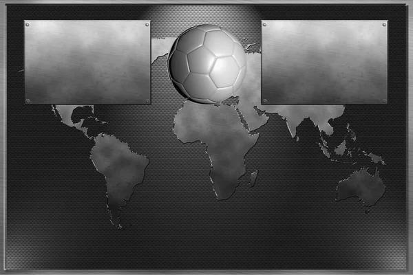 Placa Metal Con Mapa Del Mundo Equipo Fútbol —  Fotos de Stock
