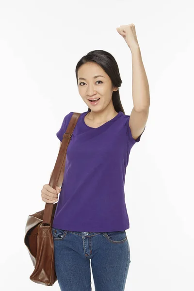 Mujer Animando Sonriendo —  Fotos de Stock