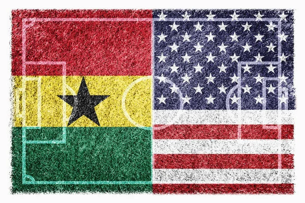 Zászló Ghána Amerikai Egyesült Államok Focipályán — Stock Fotó