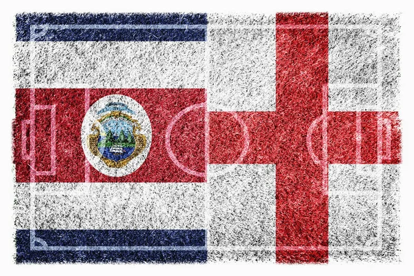 Flaggen Costa Ricas Und Englands Auf Dem Fußballplatz — Stockfoto