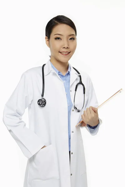 Lékařský Personál Usmívá Drží Podložku — Stock fotografie