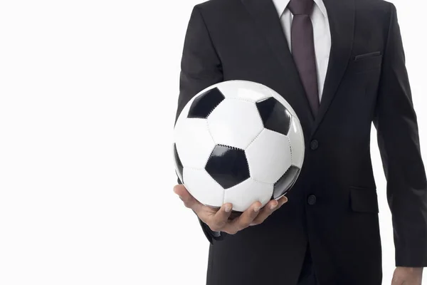 Voetbalmanager Die Een Bal Vasthoudt — Stockfoto