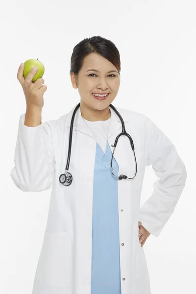 Zdravotnický Personál Zeleným Jablkem Ruce — Stock fotografie