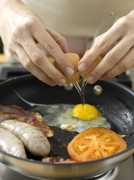 Spiegeleier Speck Und Würstchen — Stockfoto