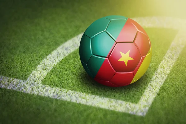 Kamerun Zászló Focilabdával Sarokban — Stock Fotó