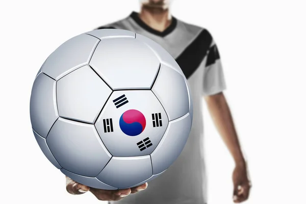 Jugador Fútbol Sosteniendo Pelota Fútbol Corea — Foto de Stock