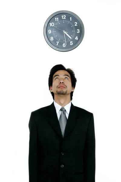 Man Business Suit Looking Clock — Stock Photo, Image