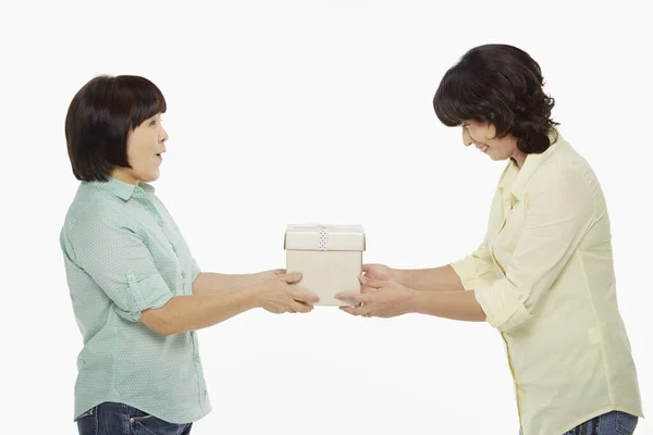 Vrouw Presenteert Geschenk Aan Een Andere Vrouw — Stockfoto