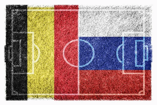 Bandeiras Bélgica Rússia Campo Futebol — Fotografia de Stock