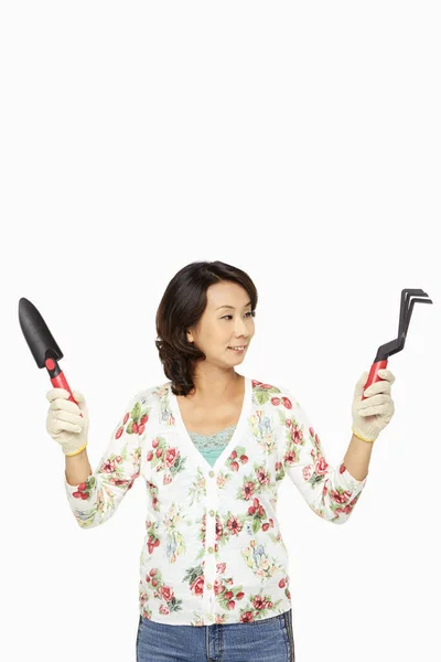 Woman Holding Spade Garden Fork — Stock Photo, Image