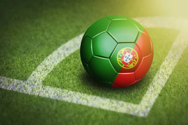 Tomando Canto Com Bandeira Portugal Bola Futebol — Fotografia de Stock